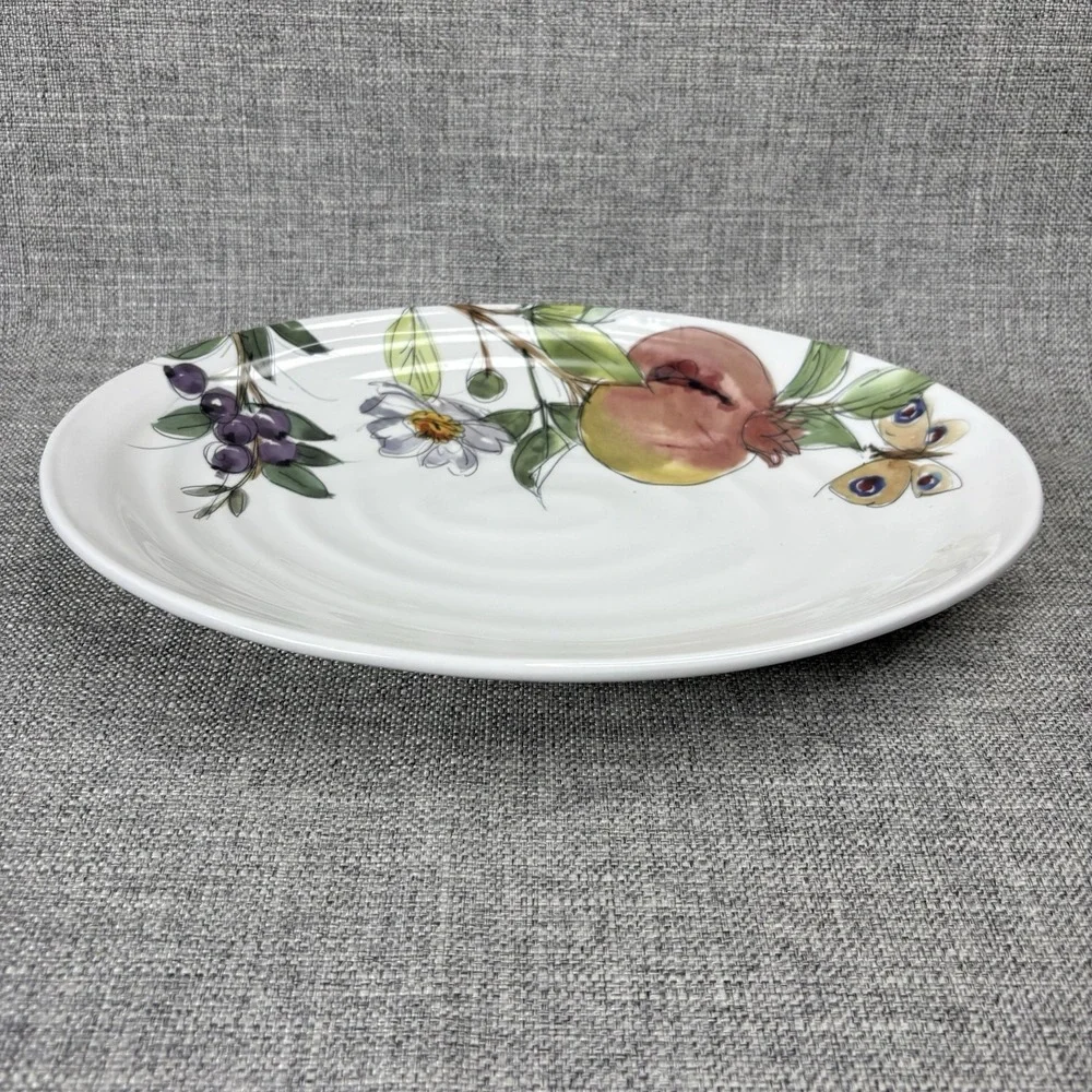 Ceramica Cuore Italy Oval‎ Serving Platter Pomegranate Butterfly Floral 14 Inch